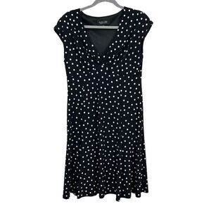 Evan Picone Black Label Women Polka Dot Dress Ruched V Neck Sleeveless Black 12*